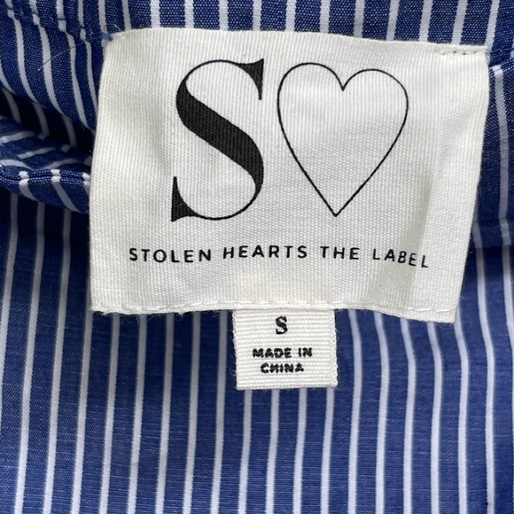 Forever 21 Stolen Hearts Blue Pin Stripe Off Shoulder Top NWT SMALL - Picture 8 of 9